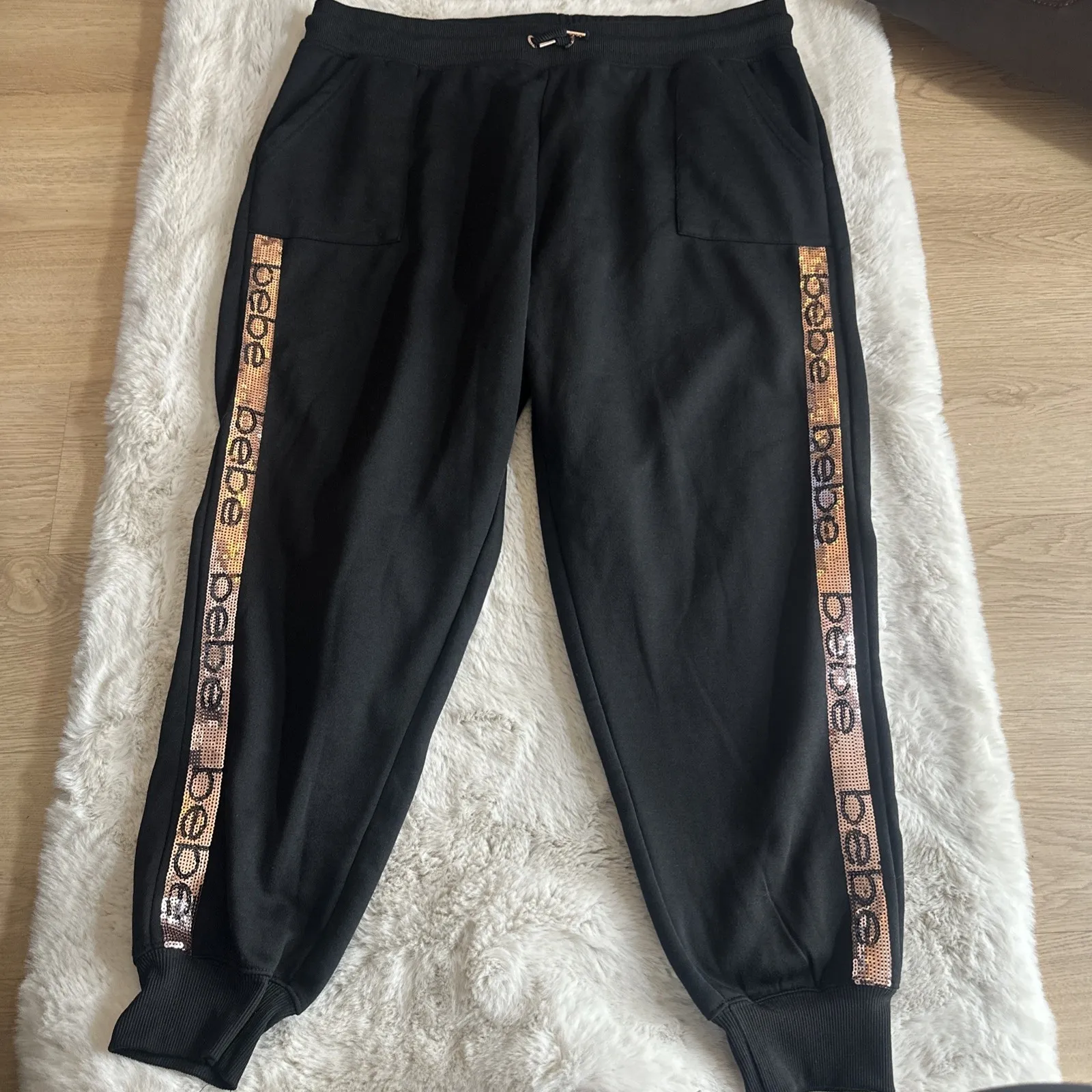Bebe Women's Logo Sequined Jogger Black‎ 3X - Image 7