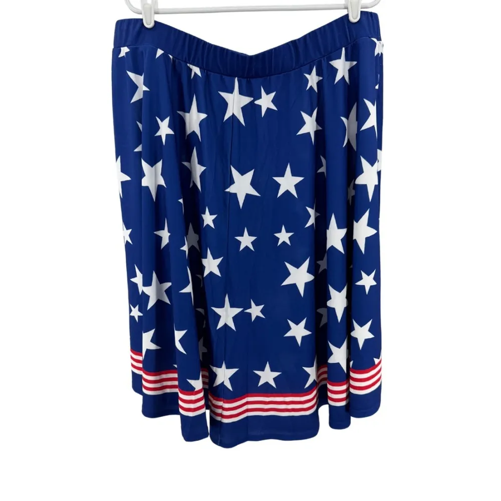 Red white blue Stars and Stripes knee length midi skirt patriotic plus size Size 5X - Image 2