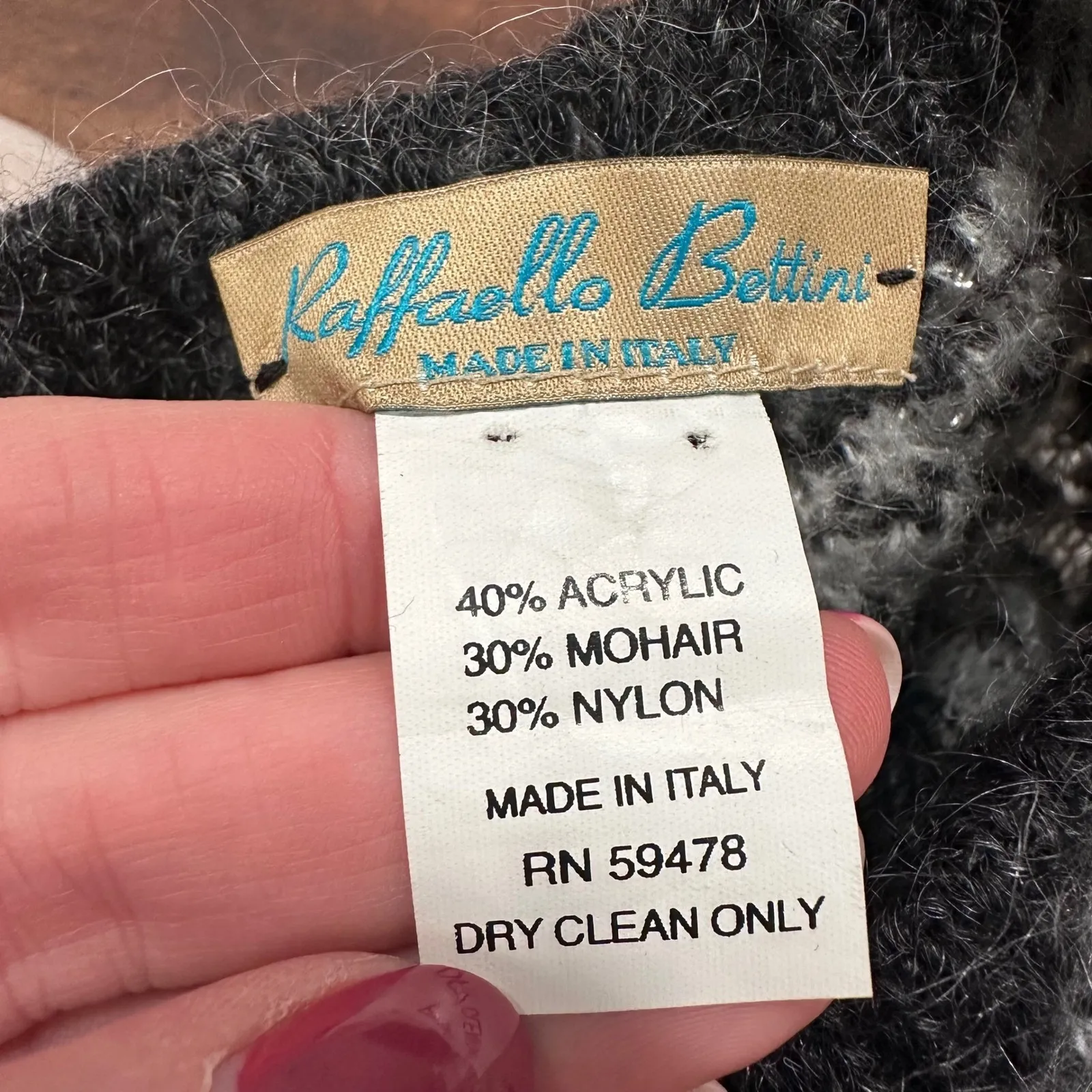 Raffaello Bettini Womens Knit Beret Hat Charcoal Grey Mohair Blend Made in Italy Black - Image 4