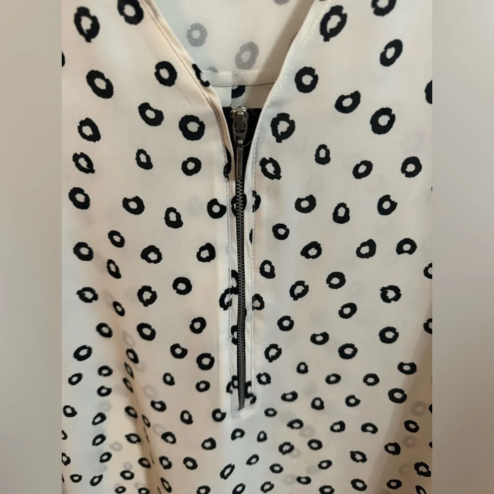 Zara Basic Cream and Black Leopard Print Half Zip Blouse - Image 3