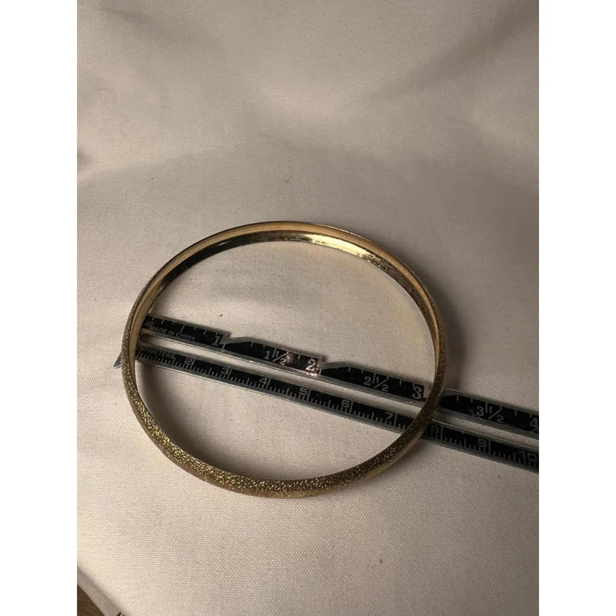 Vintage Gold Tone Bangle Bracelet retro Quiet Luxury Textured Sand Finish - Image 4