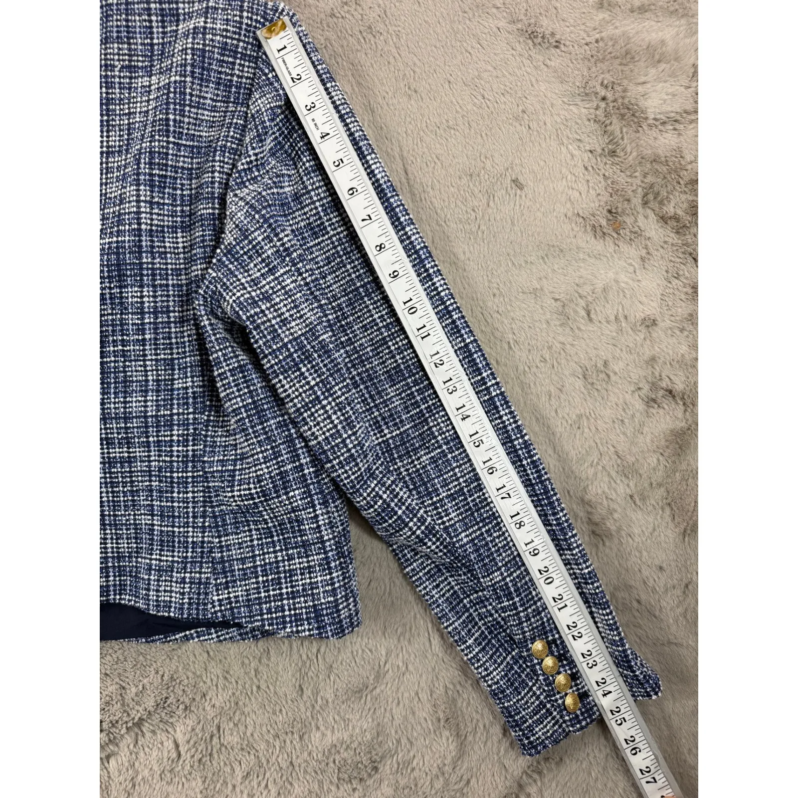 Lane Bryant Women Blue Plaid Tweed Blazer Jacket Plus Size 18 Gold Button Preppy - Image 9