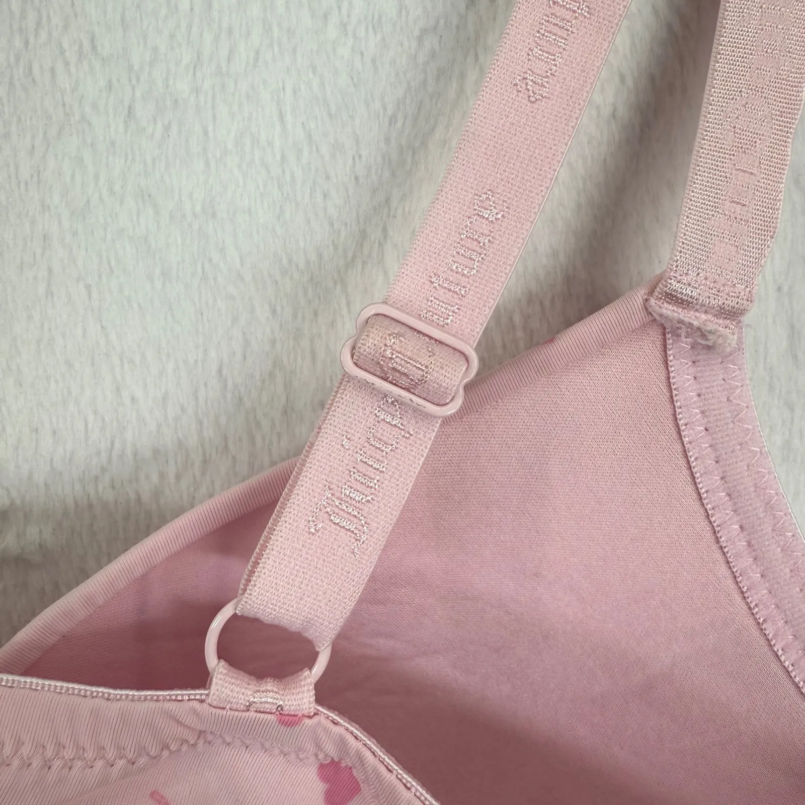 Juicy‎ Couture Pink Heart Print Underwire Bra Size 38D Lingerie - Image 4