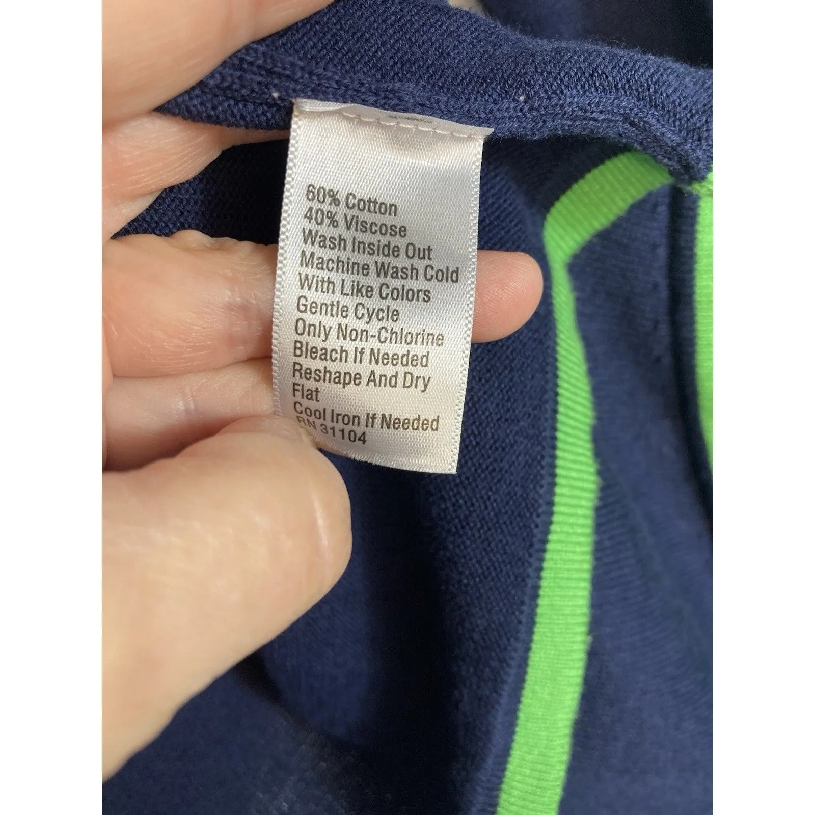 Kim Rogers Cardigan S Open Front Womens Navy Blue Sweater Green Trim Grommets - Image 8