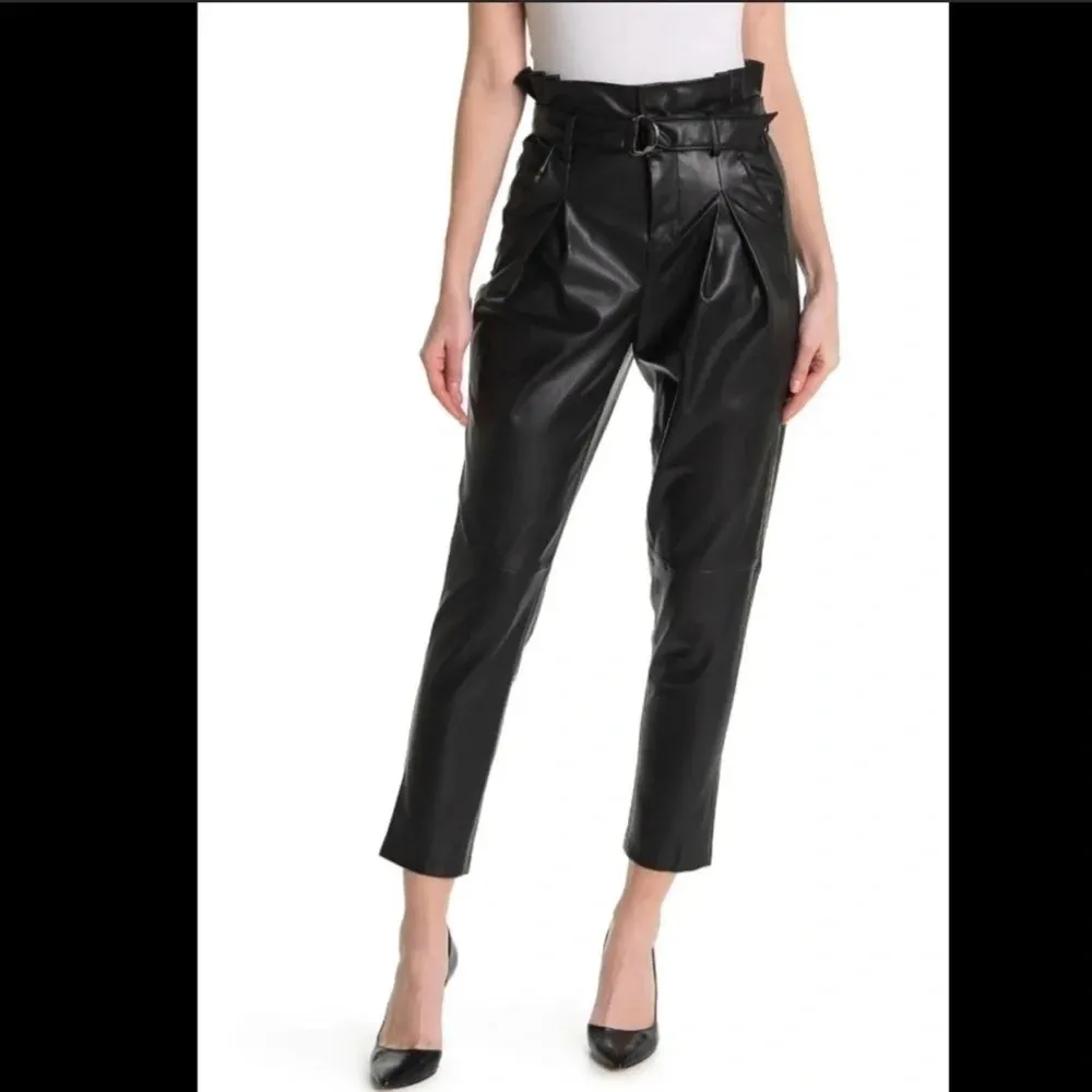 BLANKNYC Vegan Faux Leather Paperbag Waist Pants Straight Leg Black Size 26 - Image 9