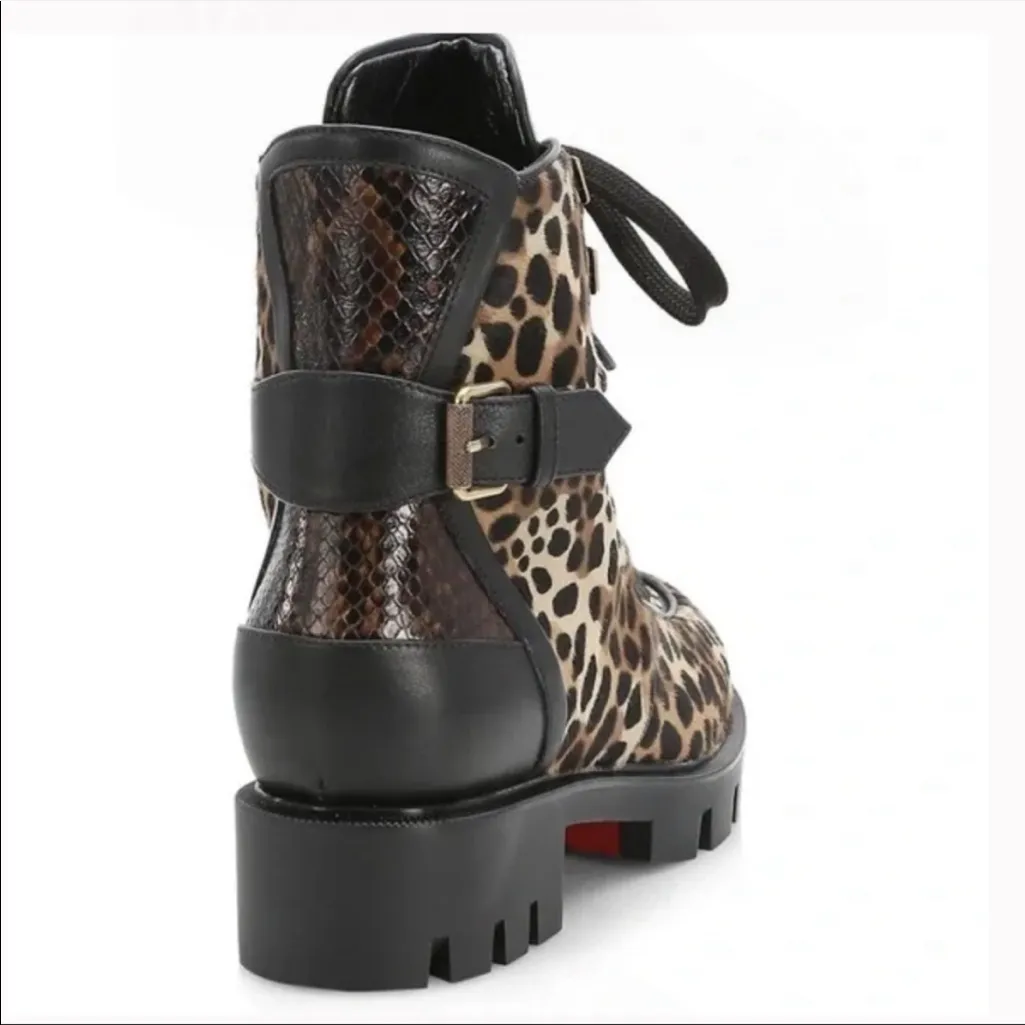NWT Christian Louboutin Macademia Cheetah Print Calf Hair Combat Boots - Image 3