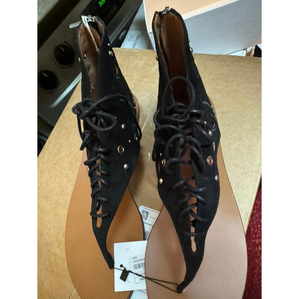 IRO Black Leather Lace Up Studded Gladiator Sandals Euro 41 MSRP $495 - Image 8