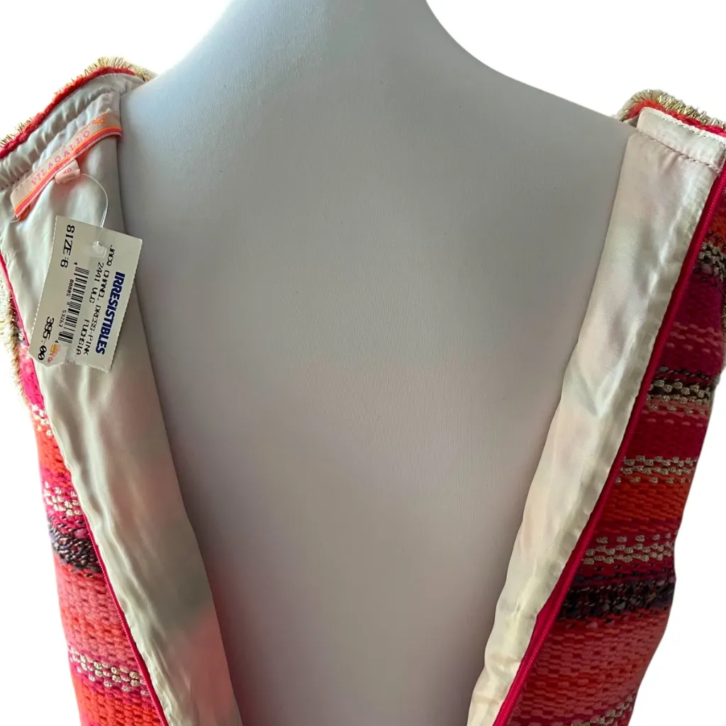 Vilagallo Dress Small Tweed Classic Retro 60s Style 40 Made in Europe Gold Boho Red - Image 9