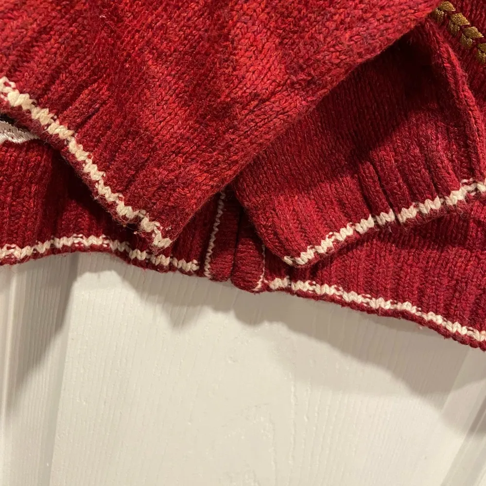 VTG Croft & Barrow Size M Red and White Cardinal Snowflake Knit Full Zip Sweater - Image 7