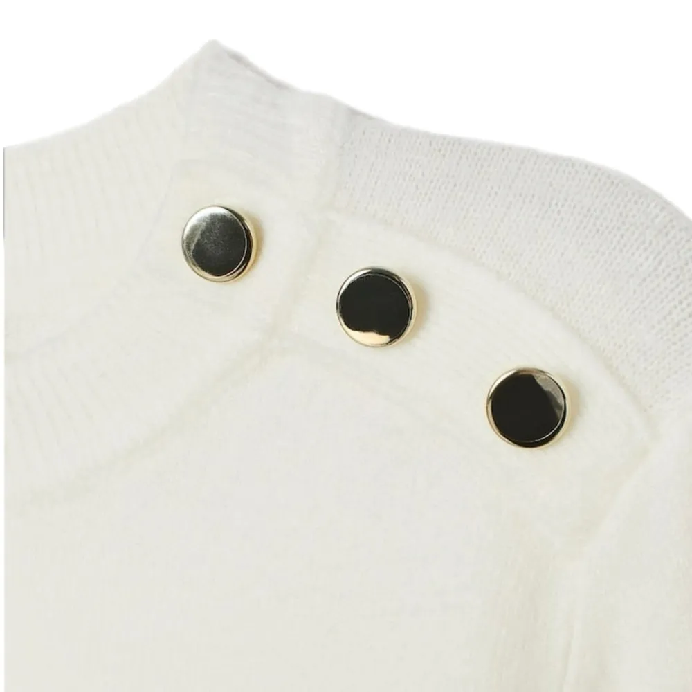 New H&M Women’s Light Knit Cream Sweater Button Accents Wool Blend Sz XL - Image 3