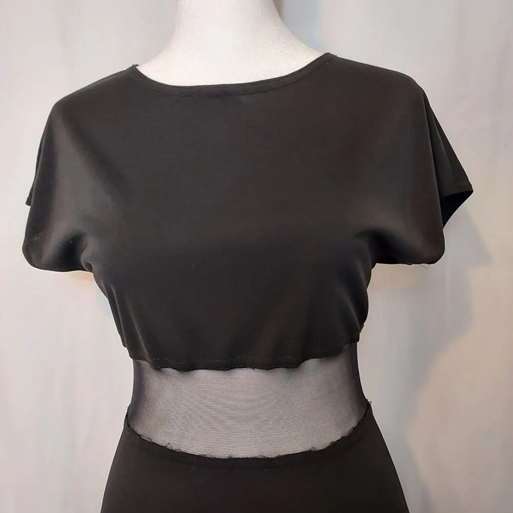 Vintage 90's Y2K ABS Allen Schwartz Black Sheer Maxi Short Sleeve Evening Dress - Image 7