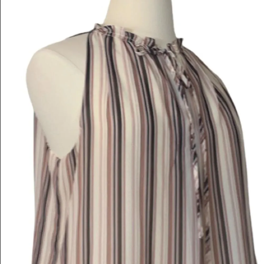 Max Studio Women's Cream Brown Pink Stripe Tie Neck Sleeveless Top Size XL - Image 6