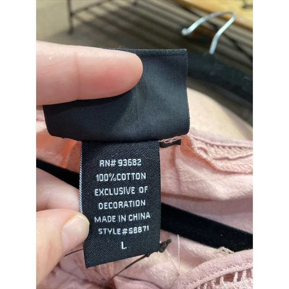 LIV Los Angeles Top Size L Pink Eyelet Boho (b30.1) Size L - Image 3