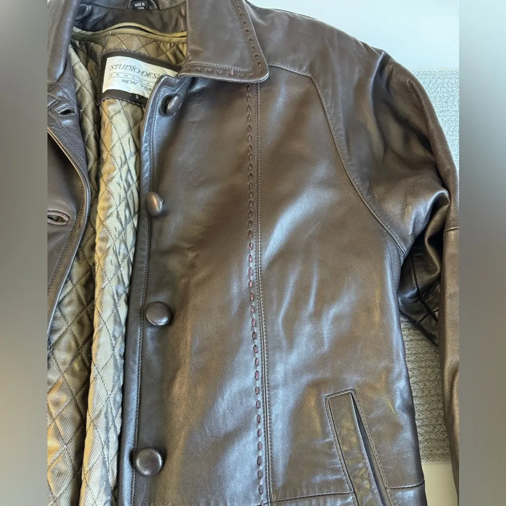 Vintage Studio Works Chocolate Brown Ankle Length Leather Trench Coat Size Small - Image 8