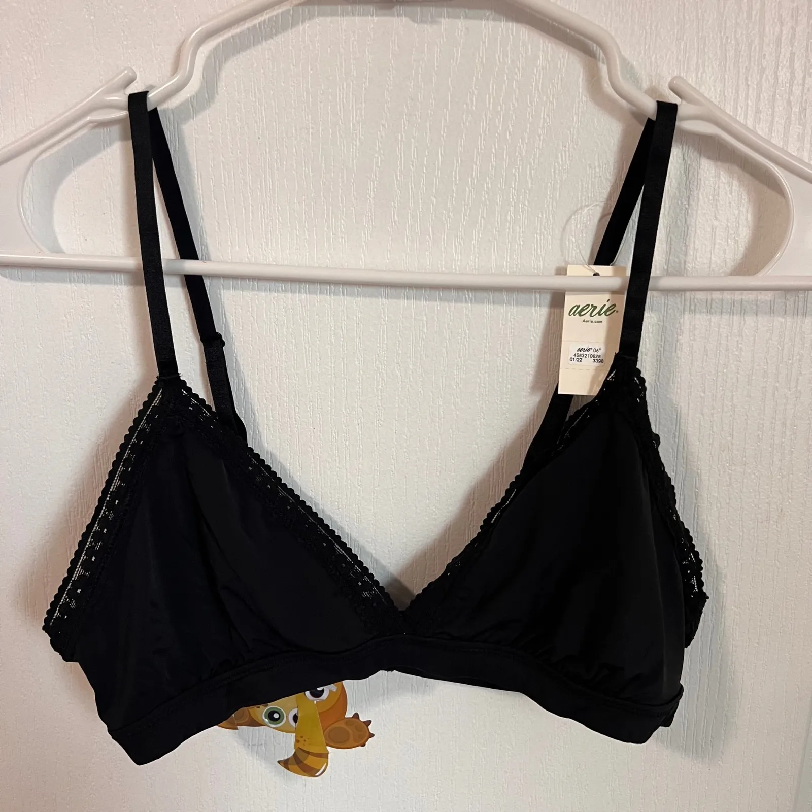 Aerie Black Lace Trim Bralette Bra Triangle Cup Soft Comfortable Size Medium - Image 2