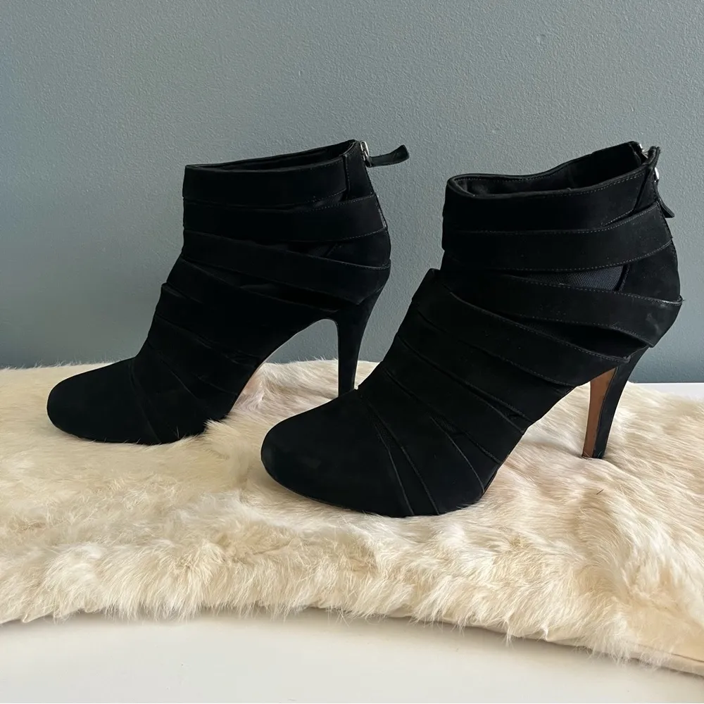 Saks Fifth Avenue Black Suede Zipper Back Booties - Image 2