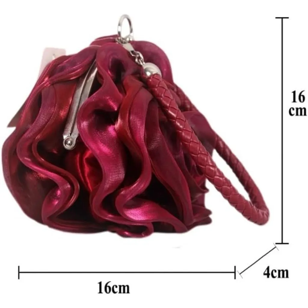 ⚡ Women's Red Cherry Charm Floral Elegant Satin Rose Shaped Evening Clutch Bag - Image 5