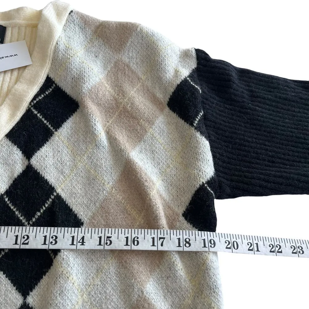 Cider Cream Ribbed Argyle Knit Button Up V-Neck Cardigan Sweater Size S NWT - Image 6