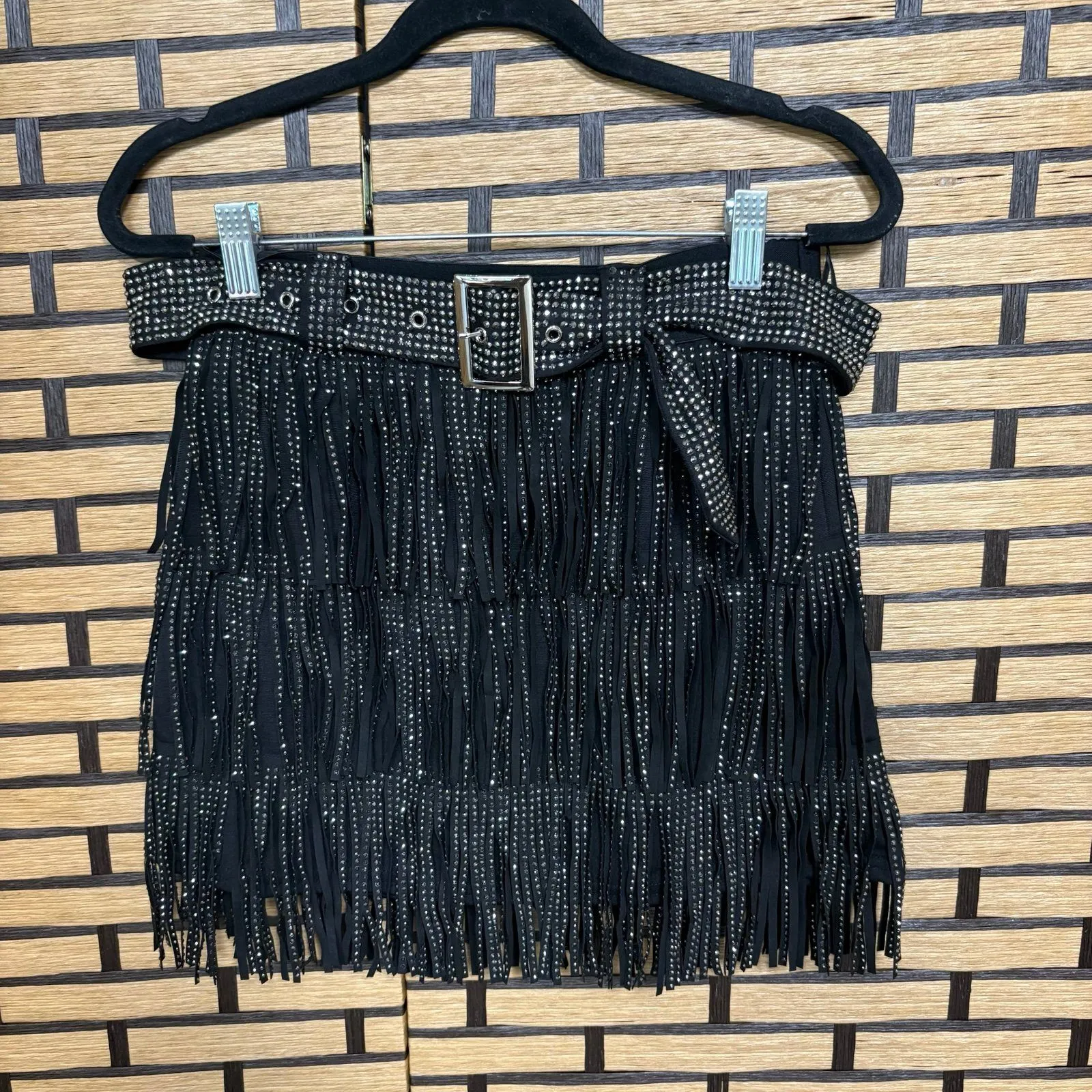 Kiwi Black Fringe Stud Belted‎ Skirt Size Small - Image 2