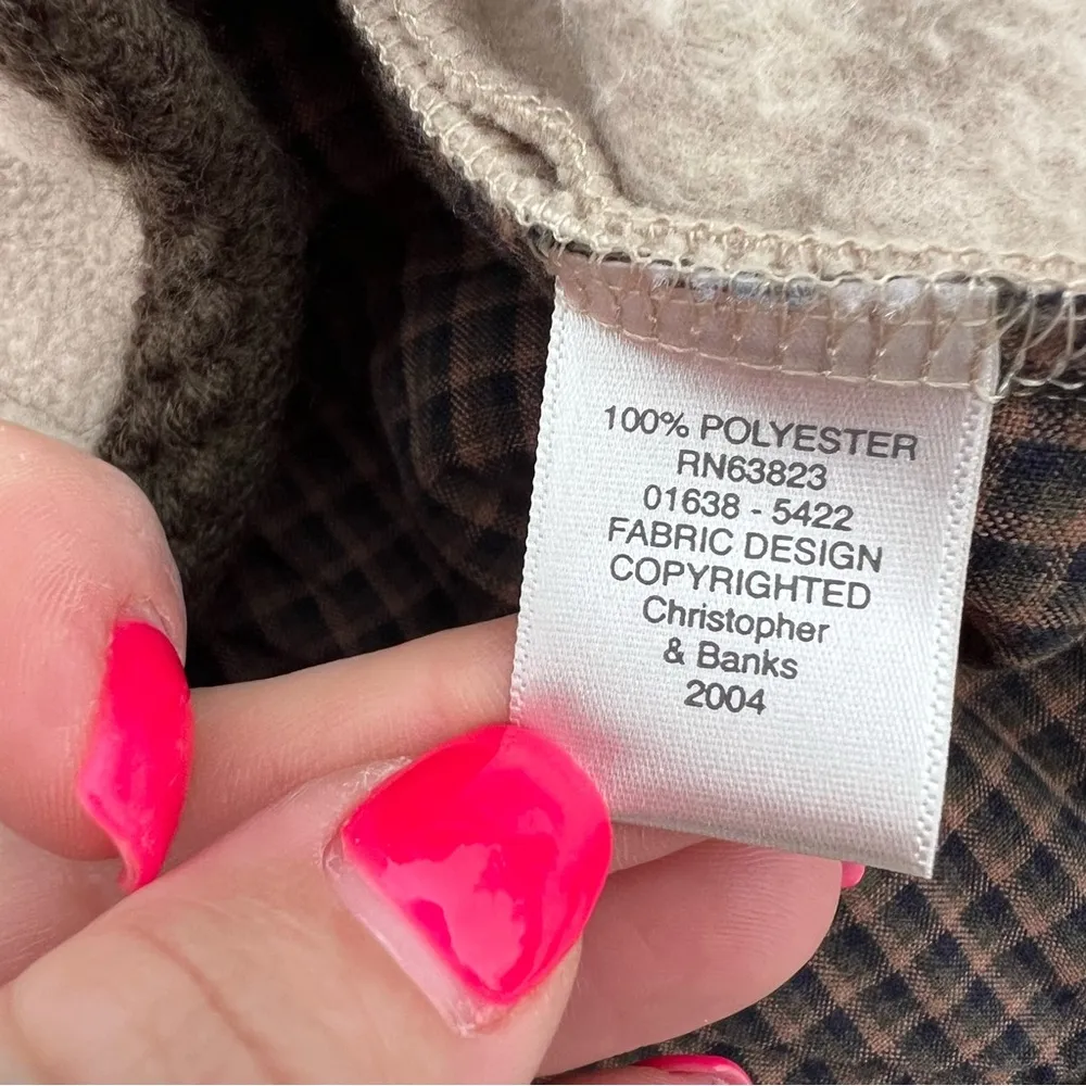 VTG Christopher & Banks Fleece Woodland Winter Christmas Beige Vest Appliqué L - Image 4