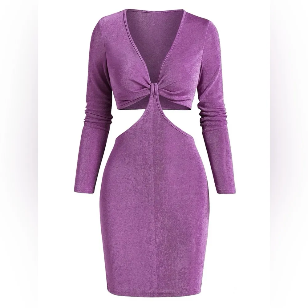 Gab & Kate Orchid Twisted Tie Cut Out Bodycon Mini Dress Sz L Women - Image 2