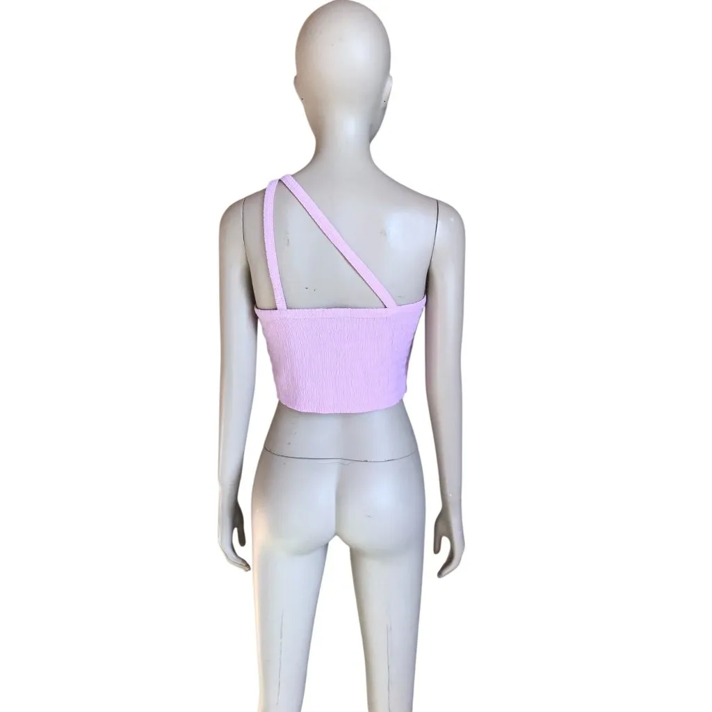 American Eagle Lavender One Shoulder Crop Top - Image 4