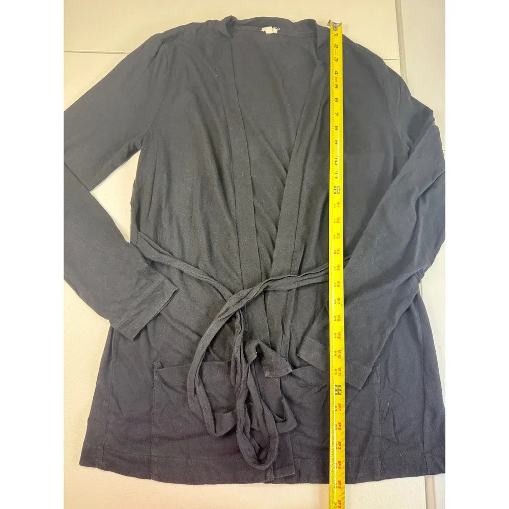 J. Crew Black Tie-Waist Cardigan Sweater Open Front Pockets Minimalist - Image 3