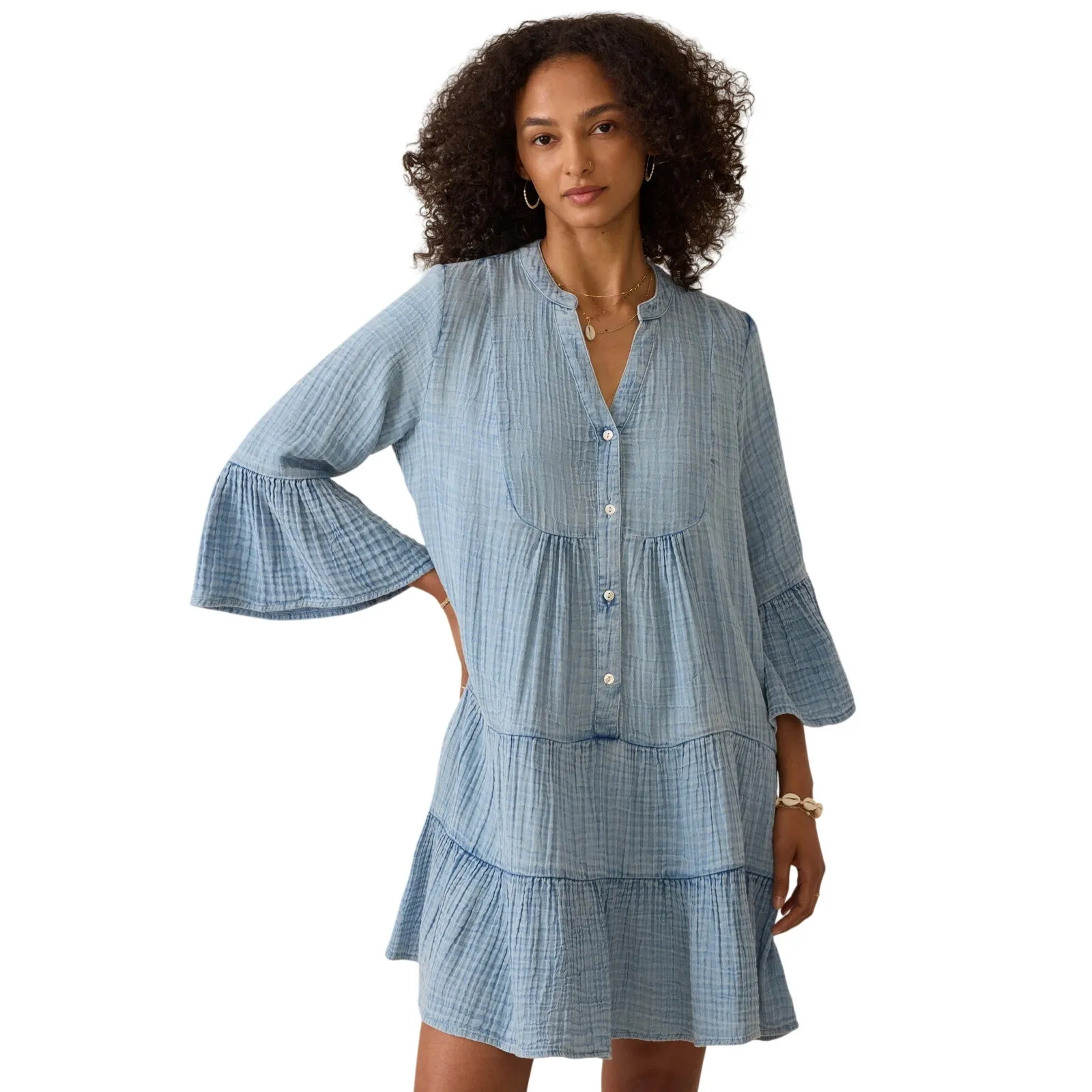 Faherty Dream Cotton Gauze Kasey Dress Indigo Wash Organic Cotton Size S - Image 5