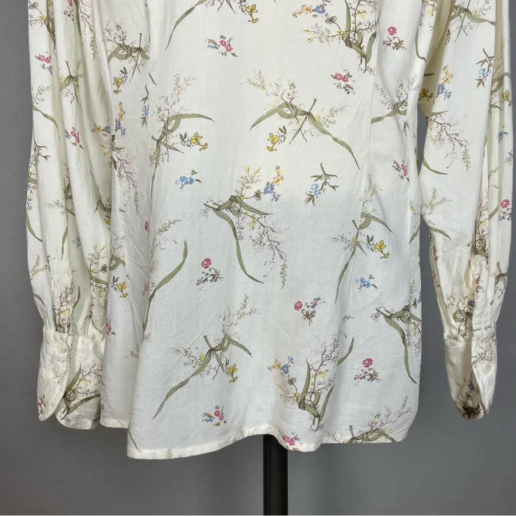 Vintage Blouse Floral Long Sleeve Women Cottagecore Round Collar Button-Up Retro - Image 7