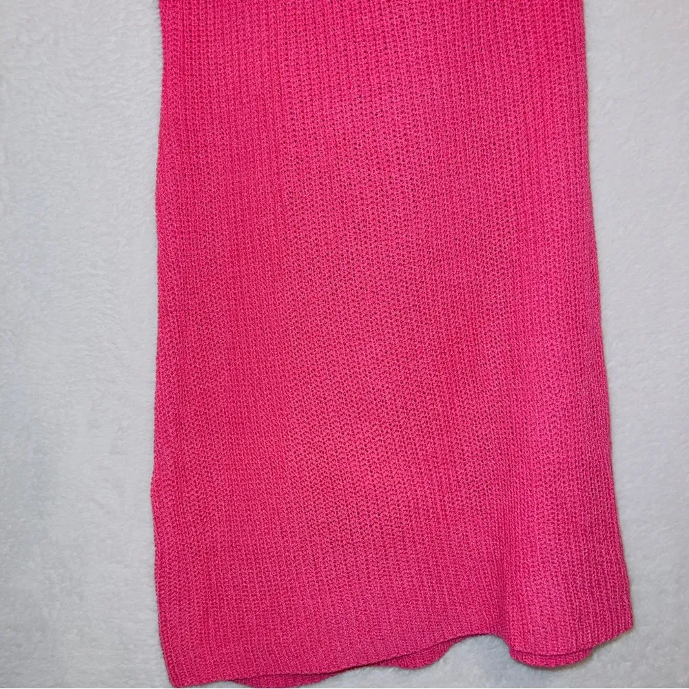 NWT Le Lis Barbie Pink Crochet Knit One Shoulder Mini Bodycon Sweater Dress LG - Image 5