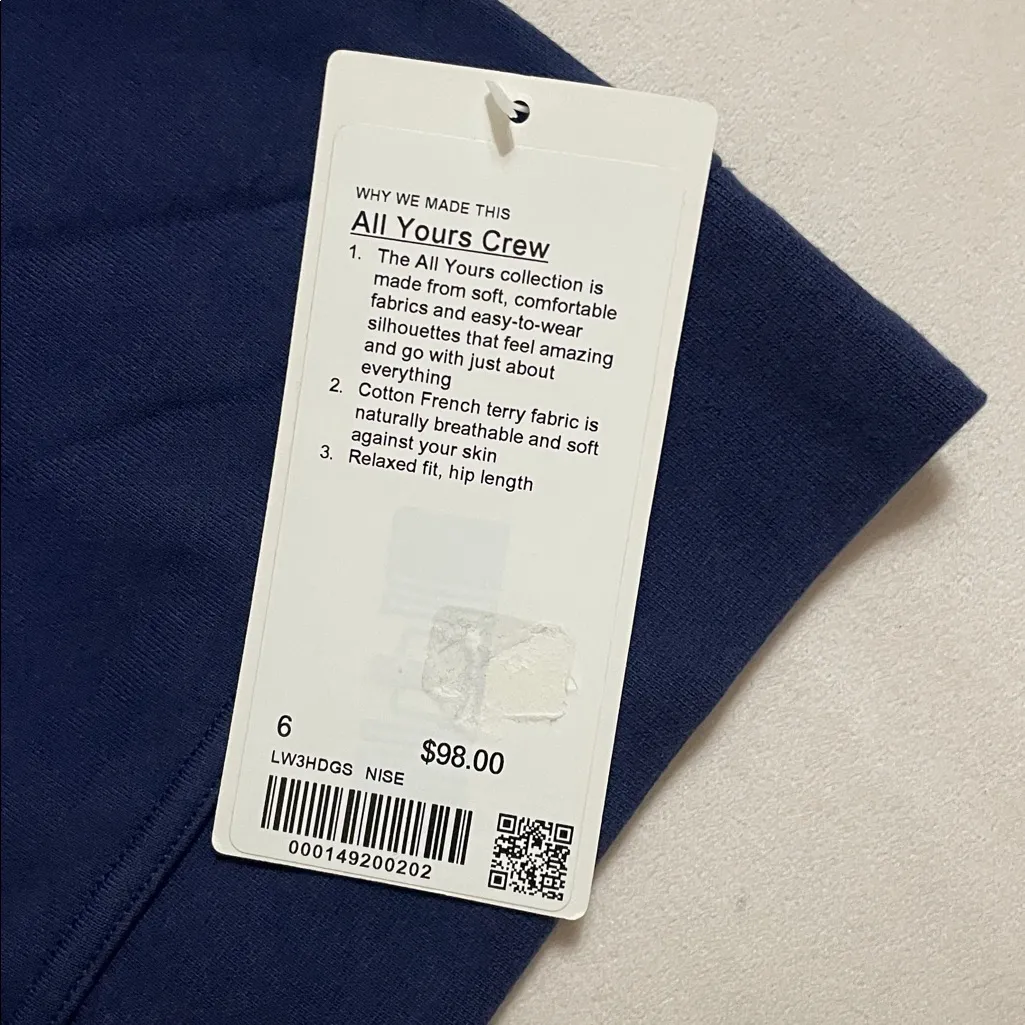NWT Lululemon All Yours Crew Night Sea Blue Size 6 - Image 5
