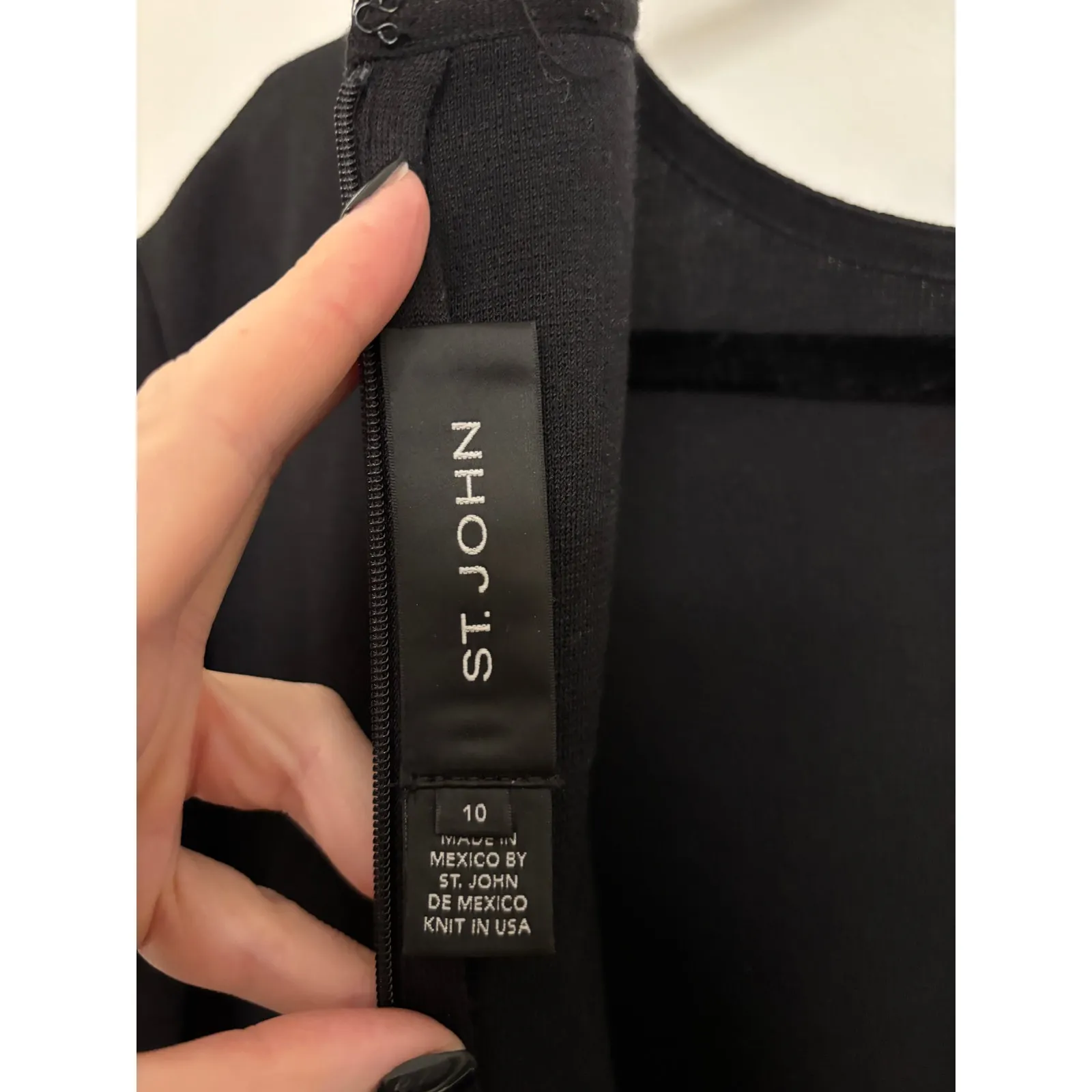 St. John Sheath Dress Womens 10 Black Long Sleeve Knee Length Crew Neck Wool - Image 3