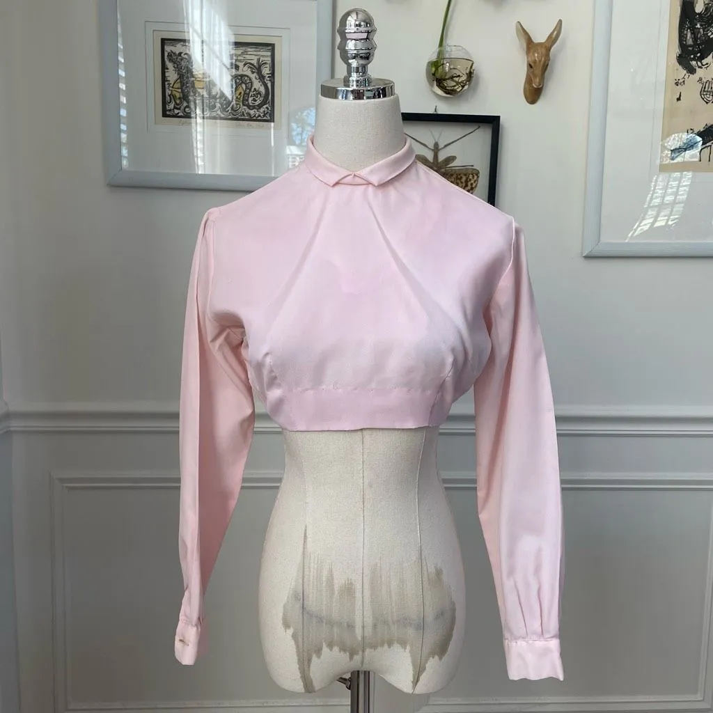 Vintage 60s Red Velveteen Shift Dress Pink Cropped Blouse XS - Image 9