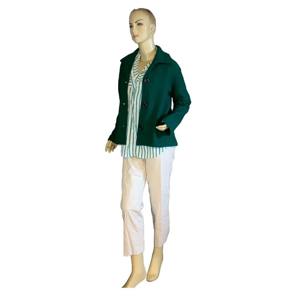 VINTAGE 1990'S KASPER GREEN BUTTON FRONT WOOL CARDIGAN SWEATER (S) - Image 7