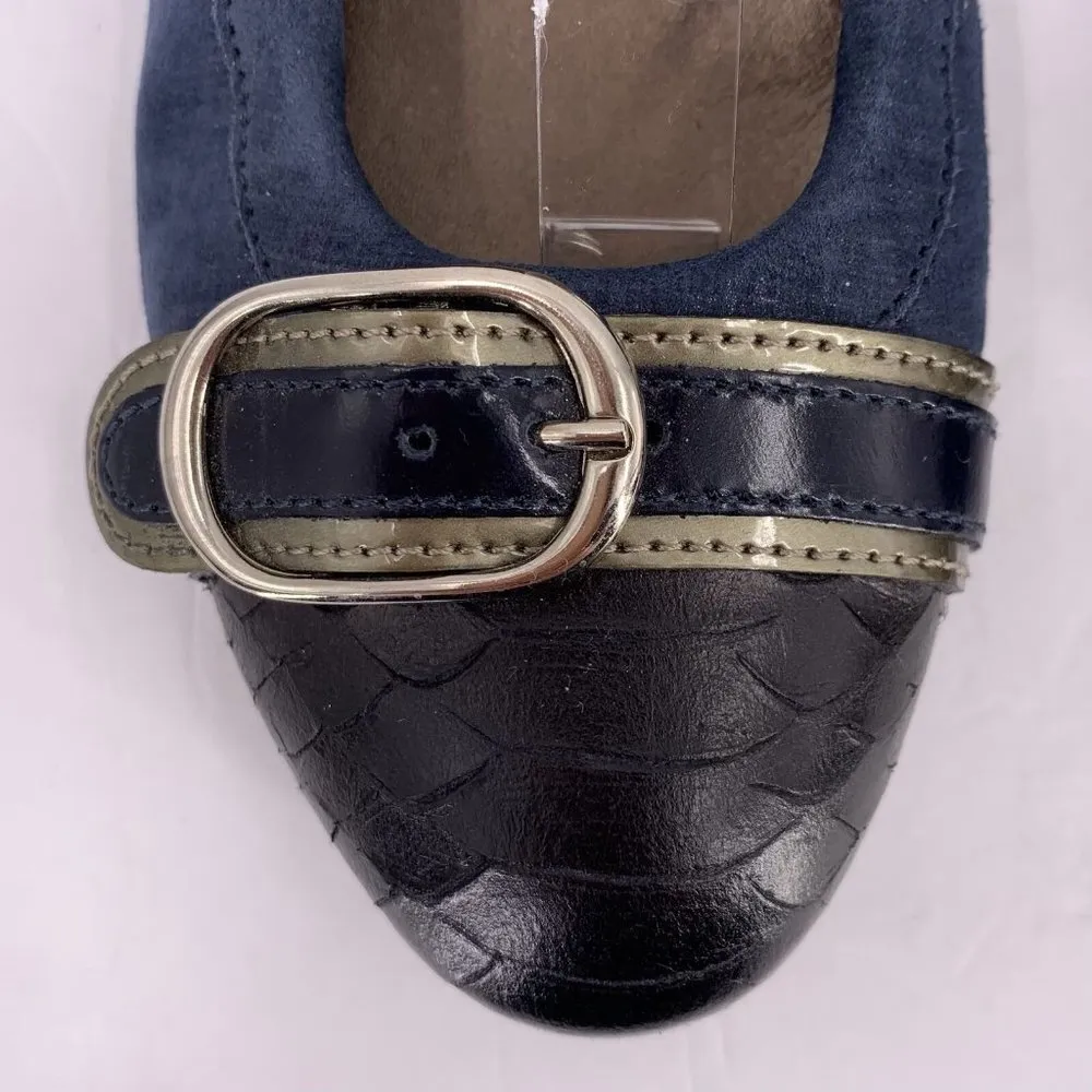 AGL Navy Suede and Mock Croc Cap Toe Flats 36.5 Blue Size 6.5 - Image 4