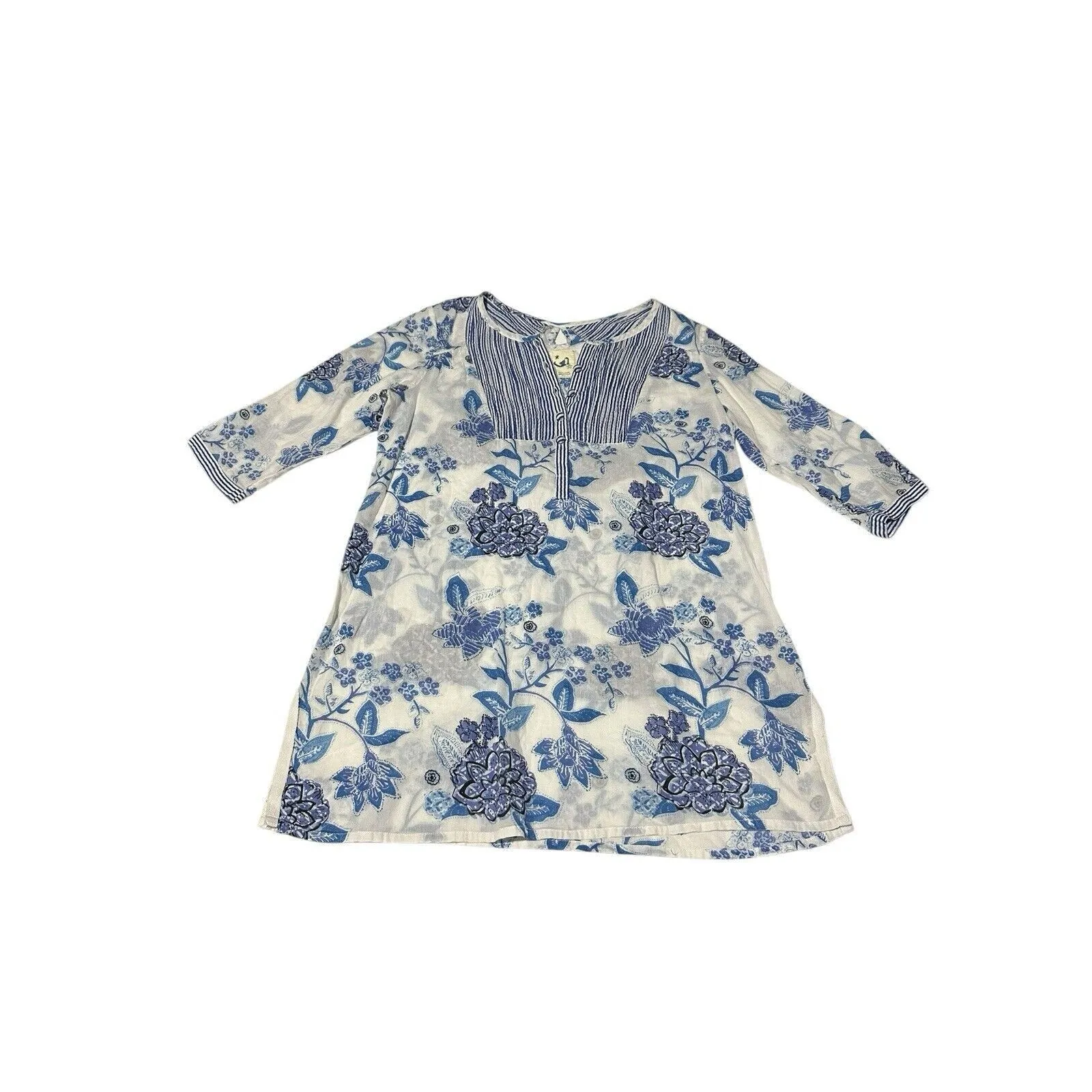 Anthropologie MERMAID Small Floral Sea Holly Tunic‎ Top Stripes Beach Summer F10 - Image 2