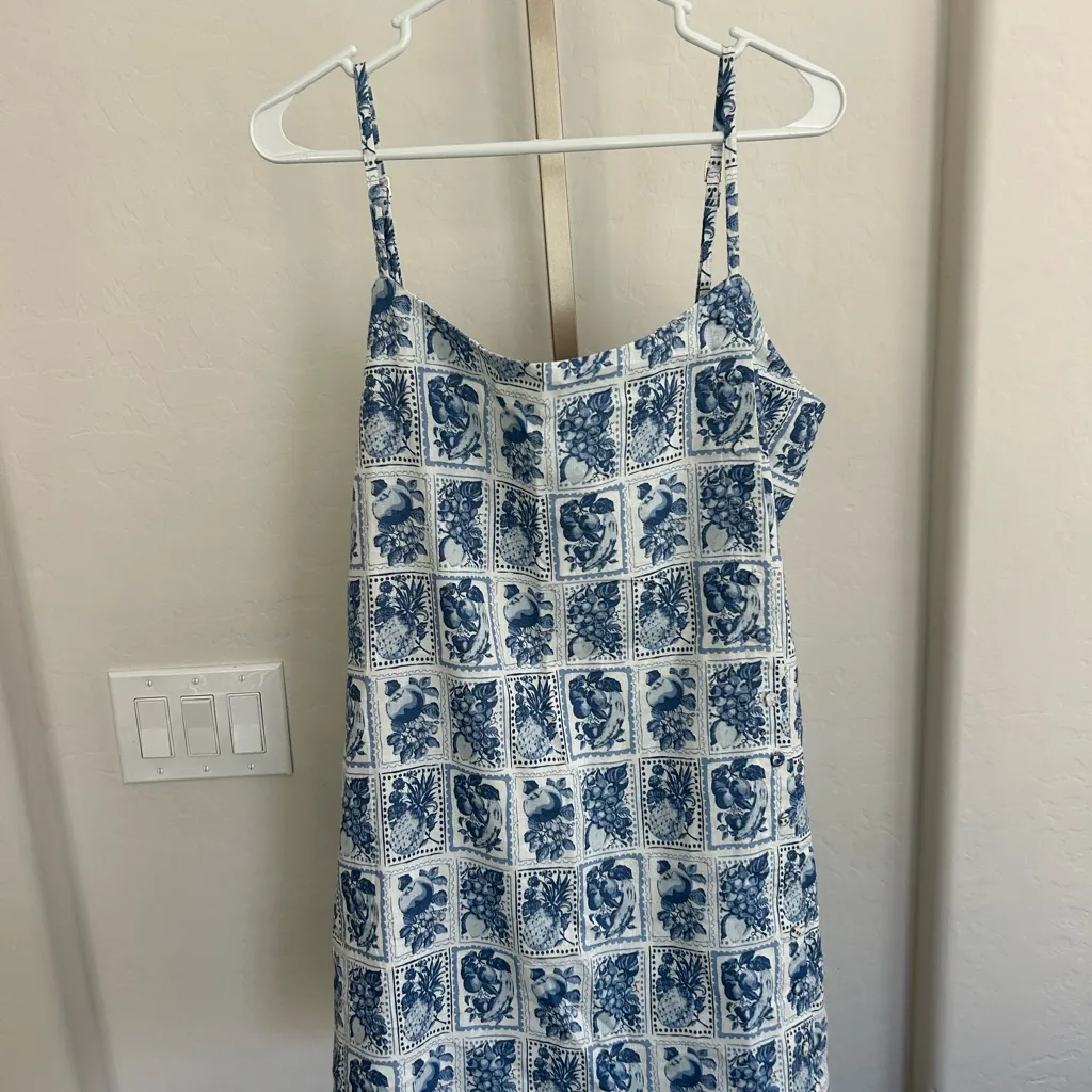 Abercrombie & Fitch Linen Blend Button Romper Skort in Blue Vacation Outfit - Image 4
