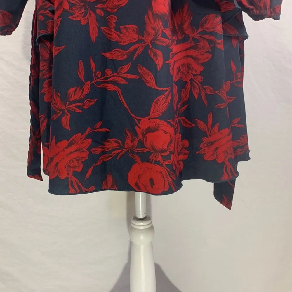 V-neck Ruffled Black and Red Floral Mini Dress Size Medium NWT - Image 4