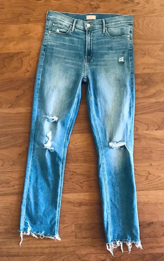 Mother Mid Rise Dazzler Ankle Fray Jeans, Weekend Kittens Wash, Distressed Denim - Image 2