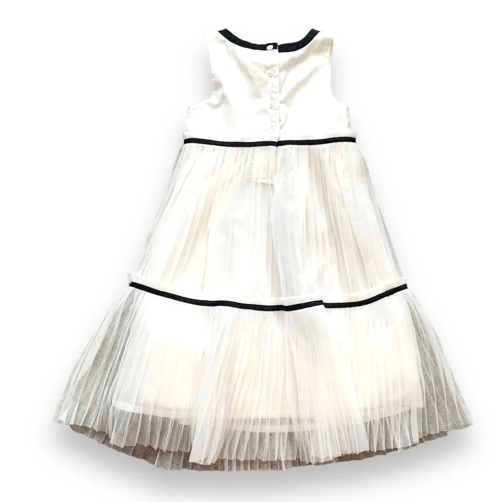 Janie And Jack Holiday Portrait Dress Off White Tiered Tulle Black Ribbon Detail - Image 5