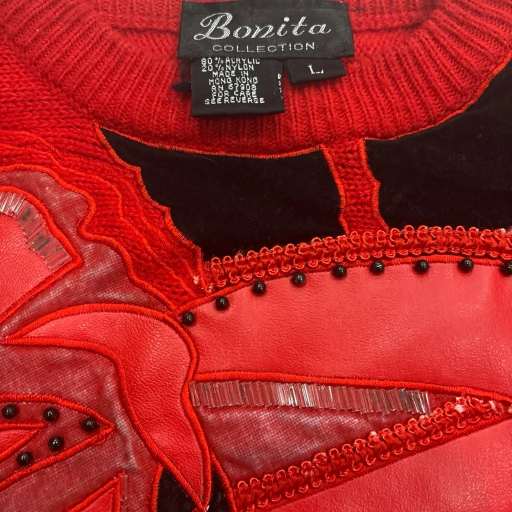 Red Sweater with Abstract Design Size L - Image 4