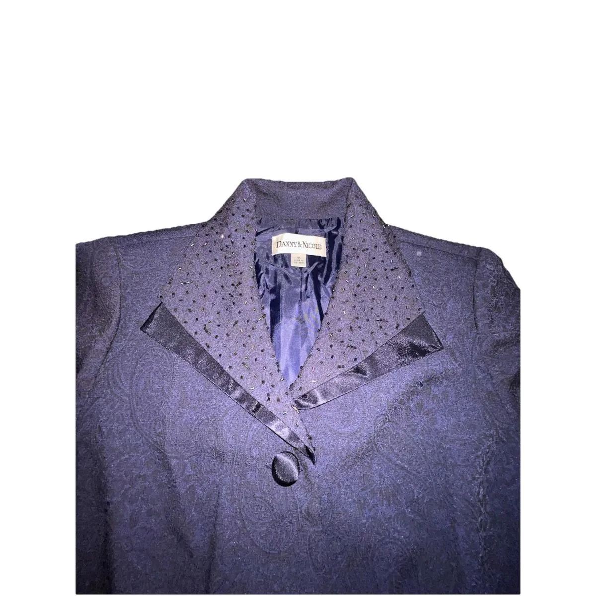 Danny & Nicole Navy Blue Paisley Beaded Collar Blazer 10 Secretary Corpcore - Image 5