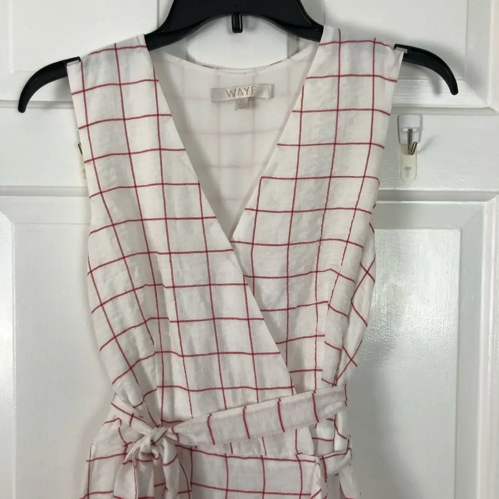 Wayf Josie Red White Checker Wrap Dress Sleeveless Belted Casual Summer XS Mini - Image 4