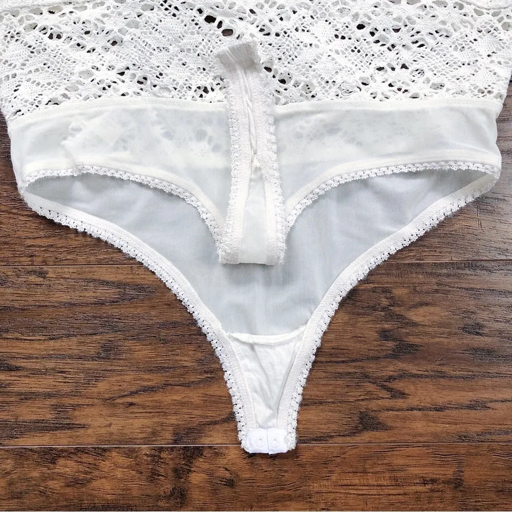 Free People • Hooked On Bodysuit crochet lace cream ivory white boho festival - Image 9