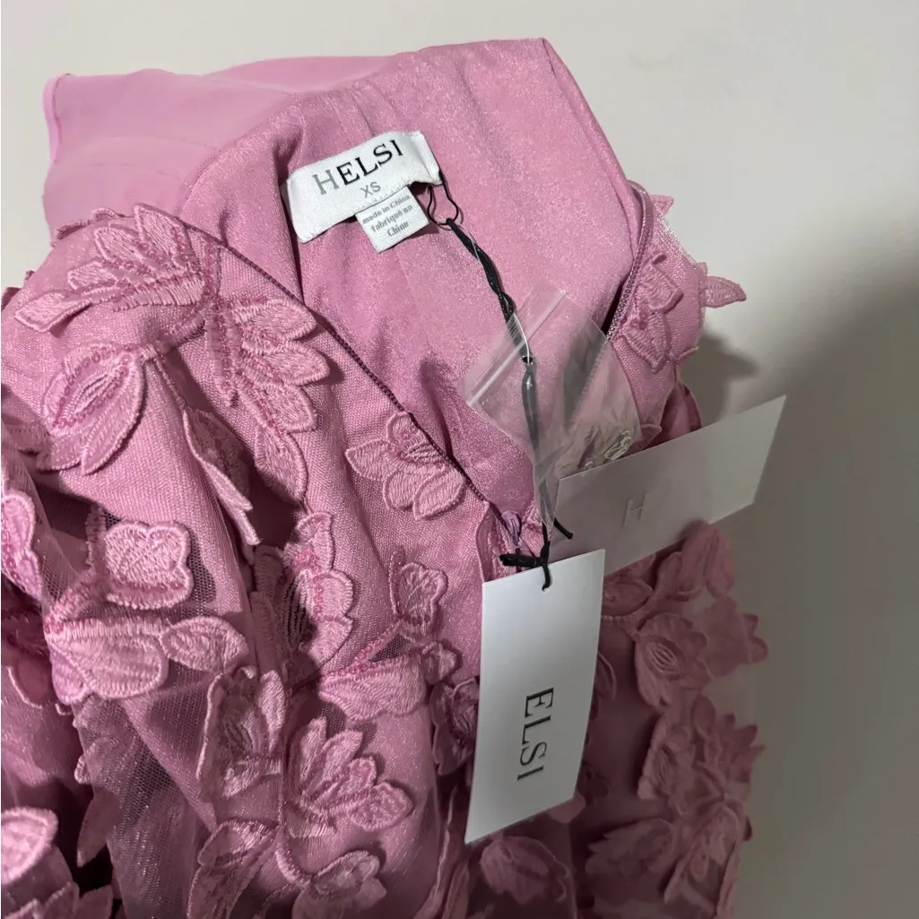 Helsi‎ Florence Strapless Floral Sequin Pink Orchid Dress XS Midi 3D Applique - Image 8