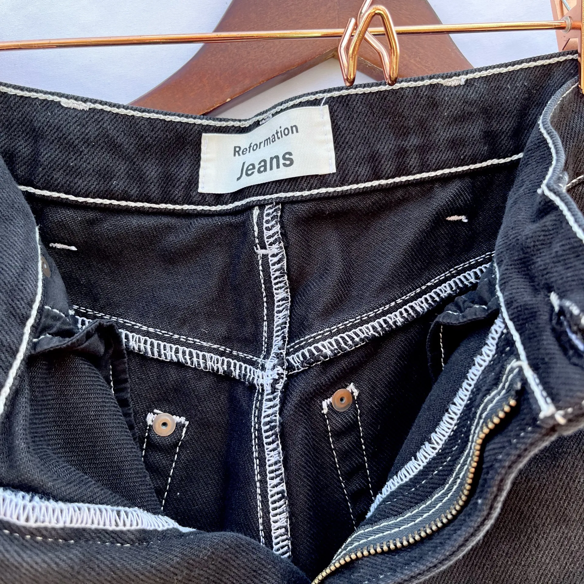 REFORMATION | COWBOY HIGH RISE STRAIGHT JEANS IN BLACK WASH SIZE 26 - Image 6