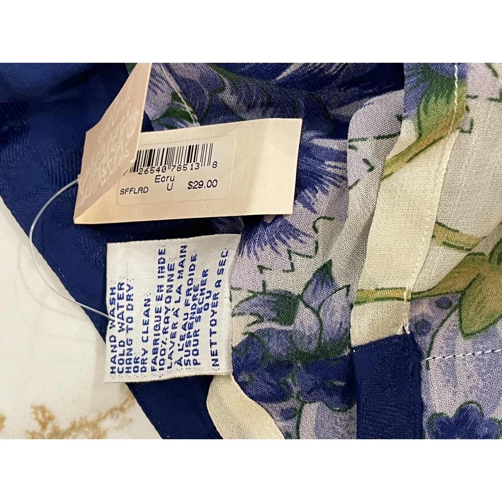 Vintage April Cornell Scarf Sheer Floral Blue White Long 64" x 15" Cottage New - Image 5