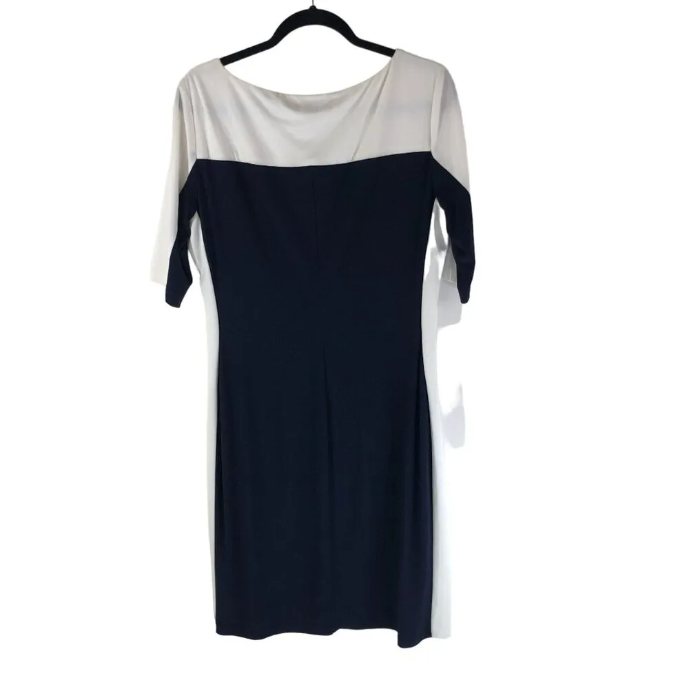 Lauren Ralph Lauren Shift Dress Boat Neck Colorblock Navy Blue White 16 - Image 2