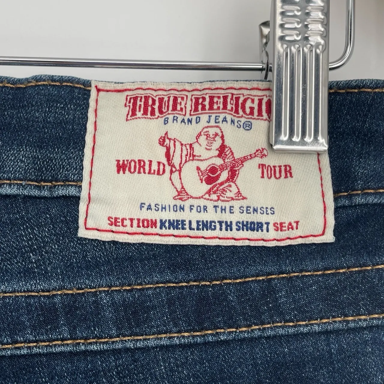 True Religion Womens Dark‎ Wash Frayed Hem Denim Cutoff Retro Shorts Size 25 - Image 5