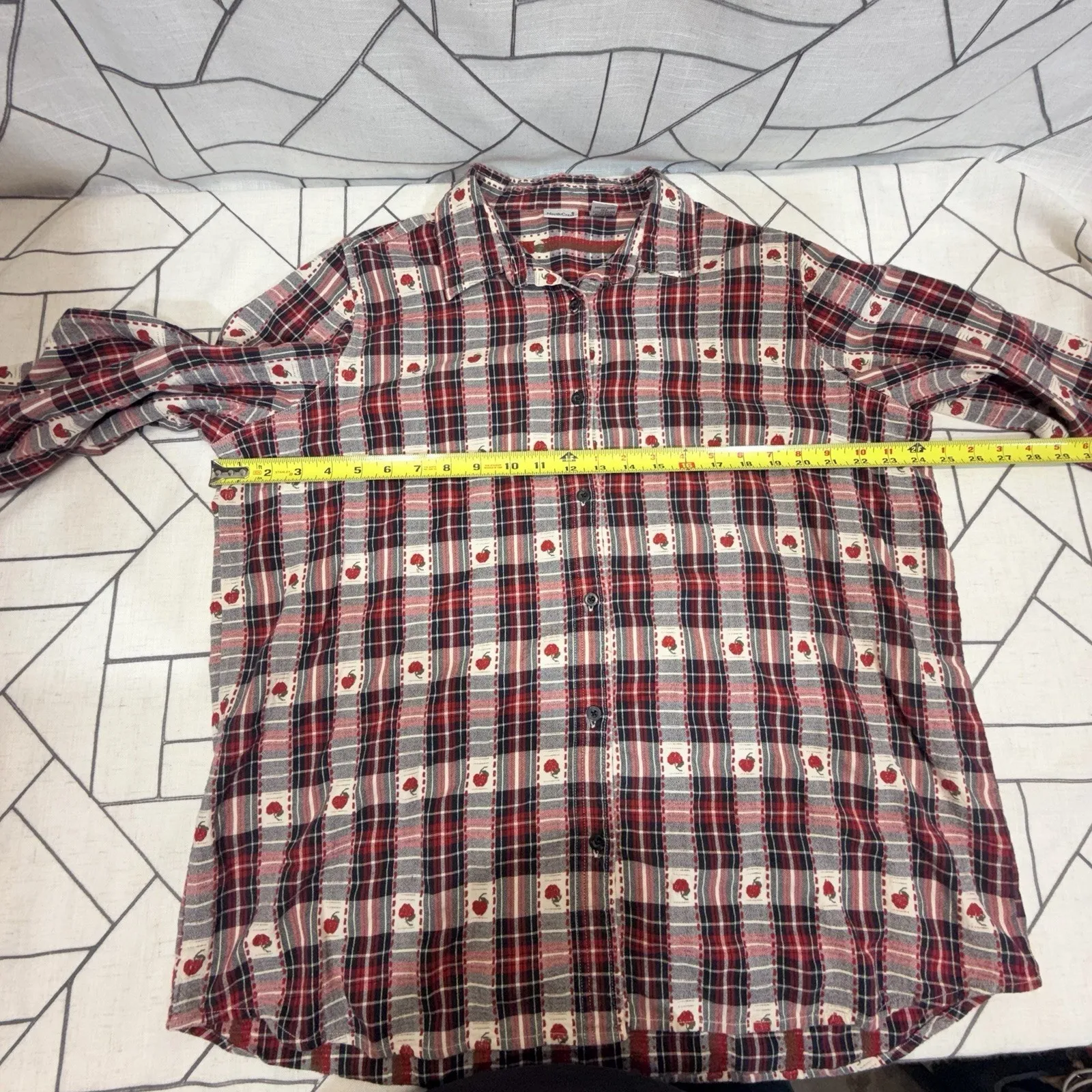 North Crest Vtg 90s Red Gingham Apple Button Down Shirt 2X Teacher School Size XXL - Image 6